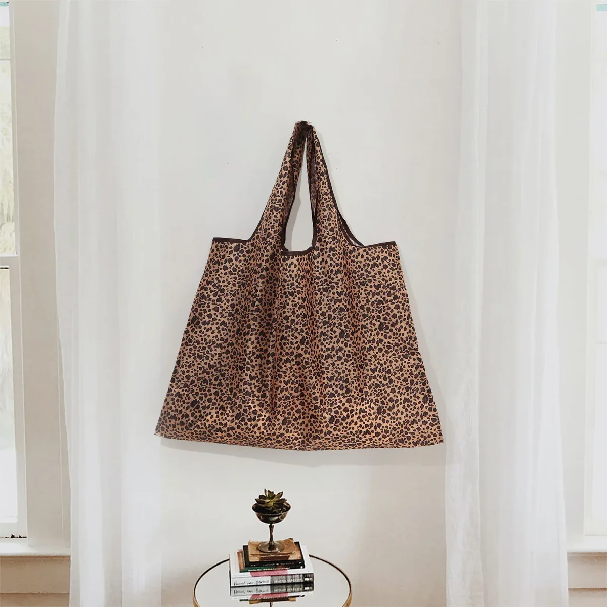 sacs fourre-tout d'épicerie, sac pliable de grande capacité imprimé floral léopard pour environnement de shopping, sac de rangement d'épicerie, utilisation de recyclage