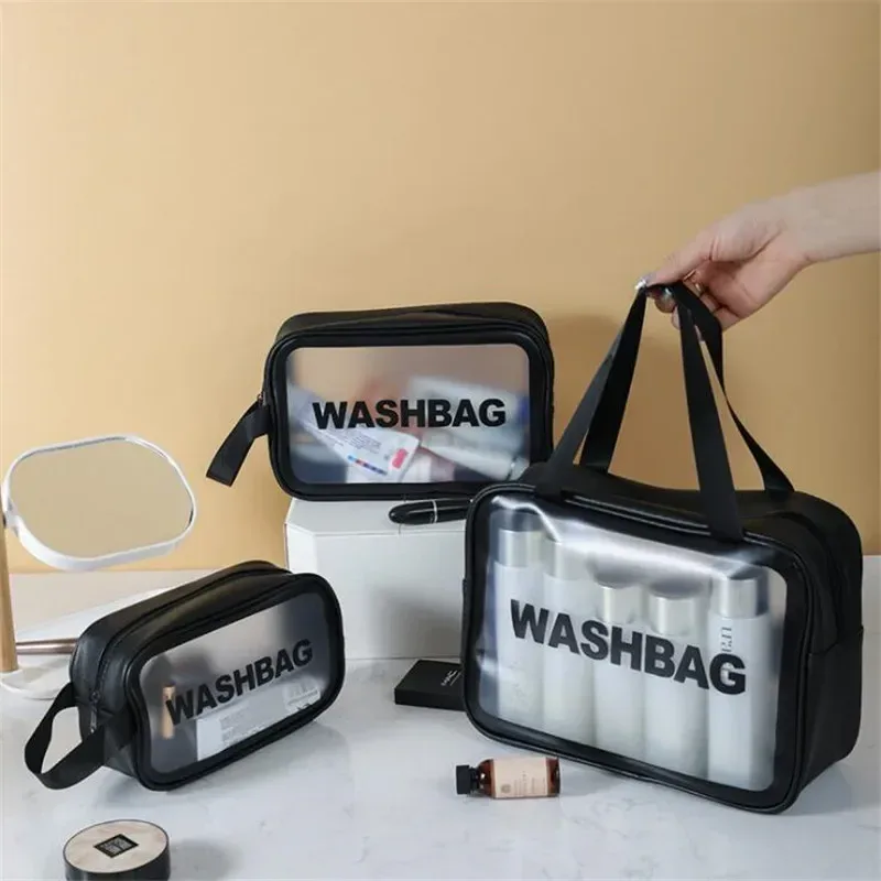sacs à cosmétiques en pvc imperméables, grande capacité, sac de rangement de maquillage de voyage, sacs à main transparents en pu, sacs de lavage portables, 1/3 pièces, nouveau