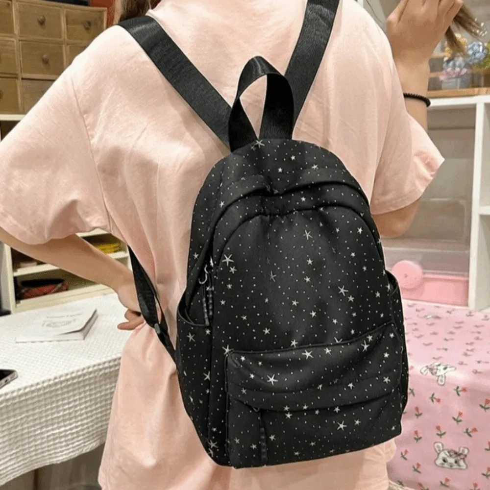 sac à dos portable imprimé étoile, léger, style universitaire, en nylon, sac à bandoulière, style coréen, pour étudiants, sac d'école, voyage