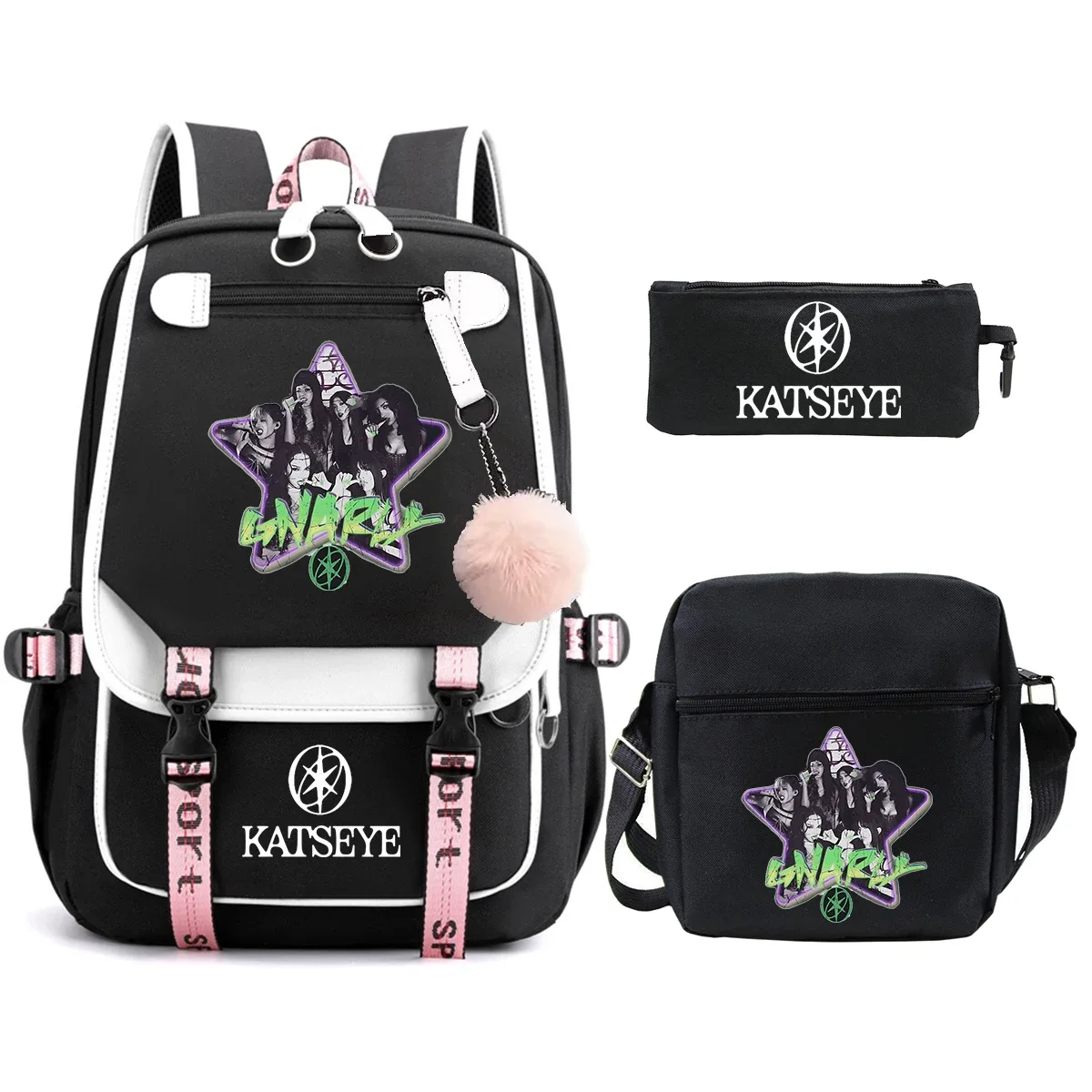 nouveau sac à dos kpop katseye pour filles, ensemble de 3 pièces, sacs d'école pour enfants, sac à déjeuner, trousse à crayons, sac d'école imprimé katseye, sac de voyage