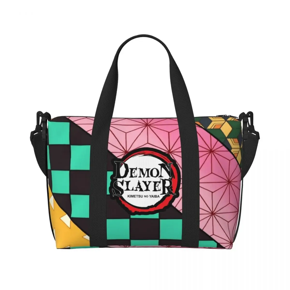 sac fourre-tout de plage personnalisé demons slayers anime manga pour femmes, tanjiro kamado nezuko, grand compartiment, sacs de voyage de plage de gym