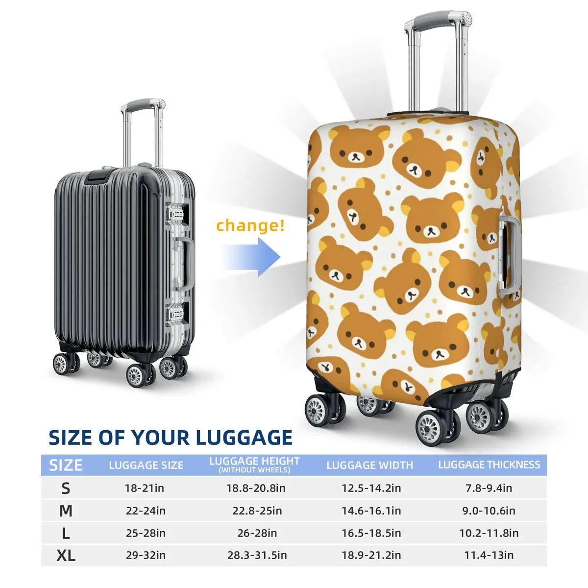 housse de valise personnalisée r-rilakkumas, housse de protection lavable pour bagages, motif ours de dessin animé mignon, pour 18-32 pouces