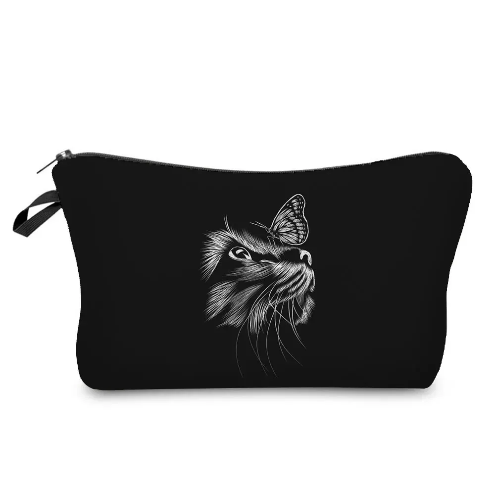 trousse à cosmétiques avec imprimé chat animal de dessin animé 3d pour femme, mini trousse de maquillage décontractée, étui à crayons personnalisé, extérieur, plage, voyage, mignon