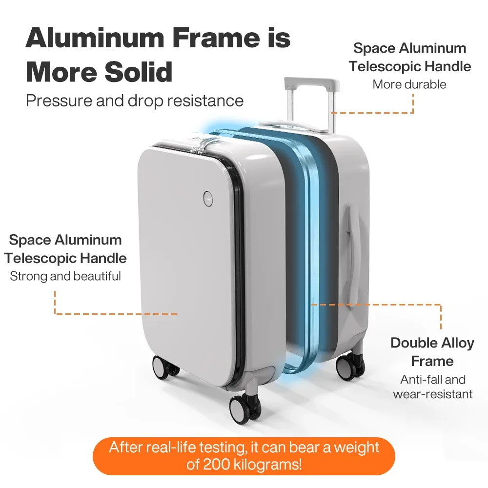 mixi nouveau pc cadre en aluminium valise ouverture avant bagage de voyage roulant 20 pouces bagage à main 24 26 pouces m9291