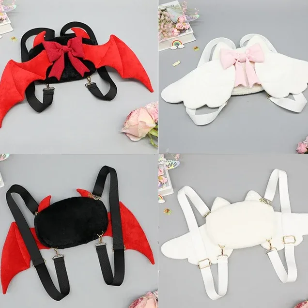 sac à dos en peluche avec ailes d'ange pour filles, sac de cosplay japonais y2k kawaii mignon lolita jk, uniforme, pour fête, cadeau d'anniversaire, sac à main scolaire