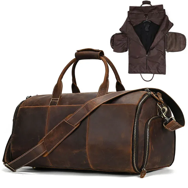 ELIN-Sac Pliant en Cuir Trempé pour Homme, Sacoche de Voyage d'Affaires avec Poche à Chaussures, Juste de Vêtements, Bagage, Polochon pour Costumes