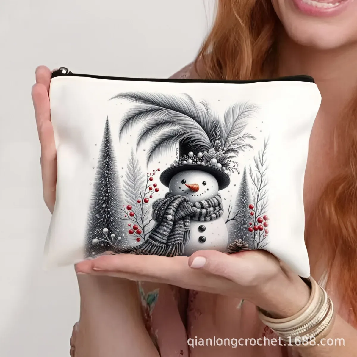 sacs de maquillage tendance de noël, étuis à crayons imprimés bonhomme de neige et sacs de rangement pouvant être personnalisés pochette de maquillage, offre spéciale