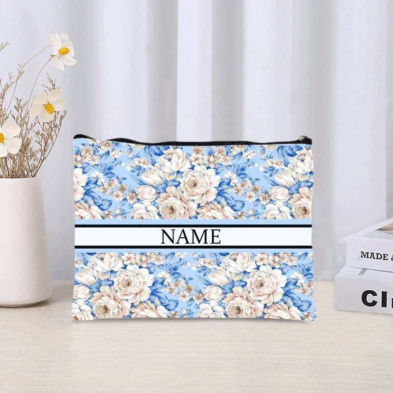 pochette de maquillage personnalisée de luxe avec nom floral, pochette de maquillage personnalisée, organisateur de rouge à lèvres de voyage, pochette de maquillage tendance, sac à main en toile