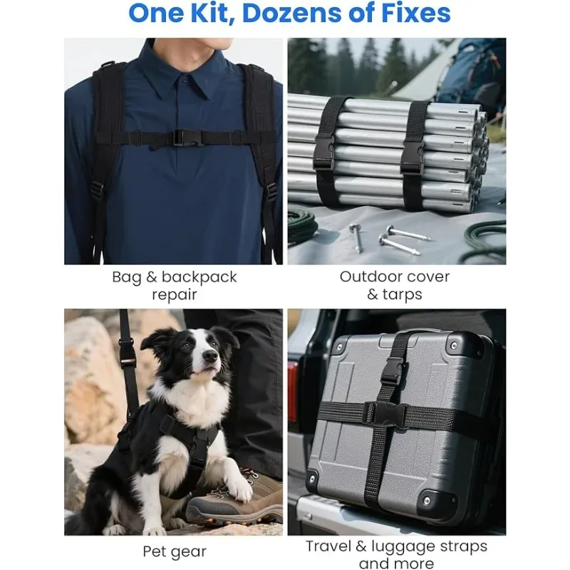 kit de réparation de sangles 31 pièces, boucles à dégagement rapide, glissières, sangle en nylon pour bagages, sacs à dos, laisses et colliers pour animaux de compagnie, artisanat de couture diy
