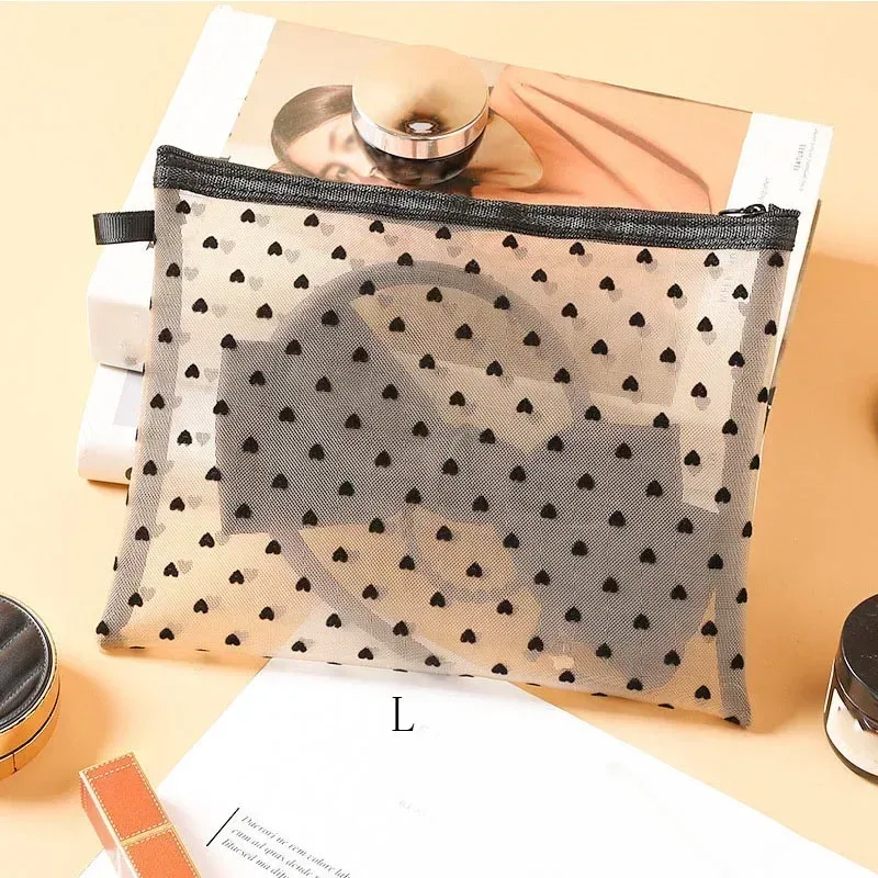 sacs à cosmétiques transparents en maille, 1 pièce, petit grand sac de maquillage noir pour femmes, organisateur de toilette de voyage, pochette de rangement de rouge à lèvres, trousse à crayons