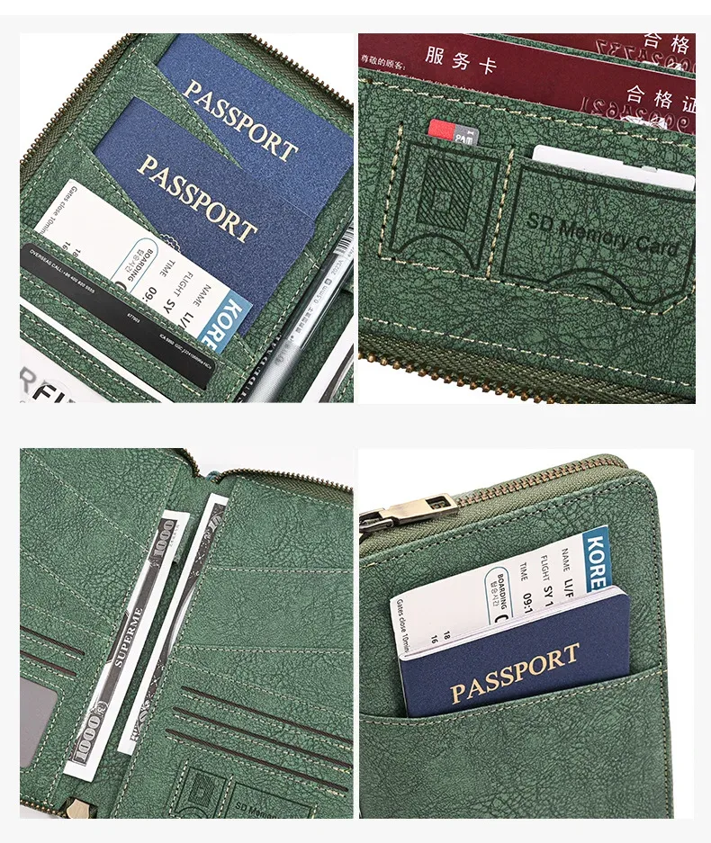 porte-passeport anti-rfid multifonctionnel, organiseur de documents de voyage, sac de rangement pour billets, portefeuille pour plusieurs passeports