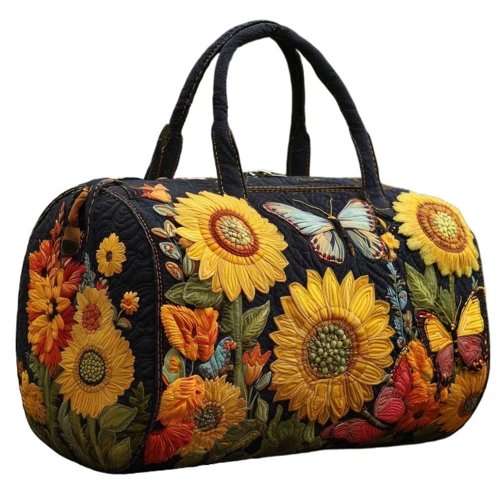 sac de voyage matelassé 3d pour femmes, sac à main léger en forme de tournesol et d'hortensia, sac à bandoulière tendance pour les voyages de week-end et la plage