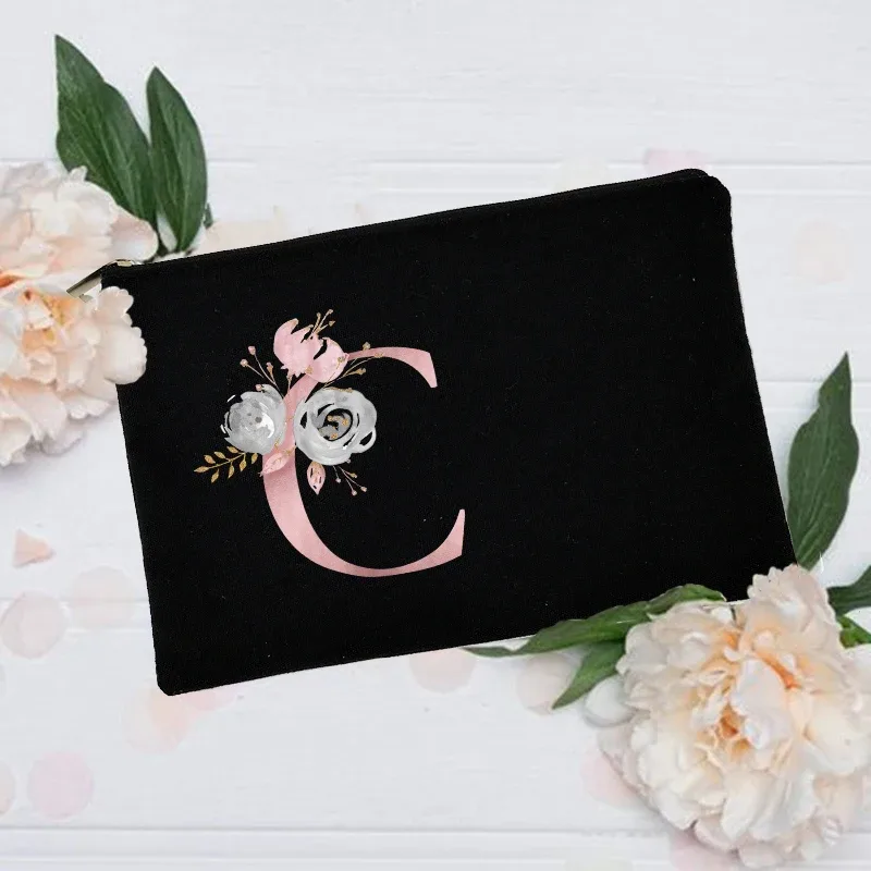 trousse de maquillage personnalisée avec nom initial, trousse à cosmétiques de mariée, pochette de toilette monogramme en toile, cadeaux pour demoiselle d'honneur, sacs de maquillage