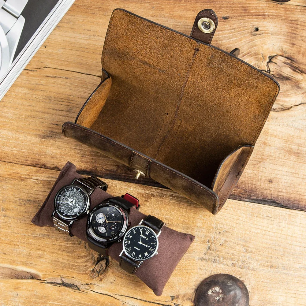 Boîte à 3 fentes pour montre, fait à la main, rouleau de montre, étui de voyage, pochette pour montre-bracelet, 100% cuir de vache, organisateur coulissant, cadeaux