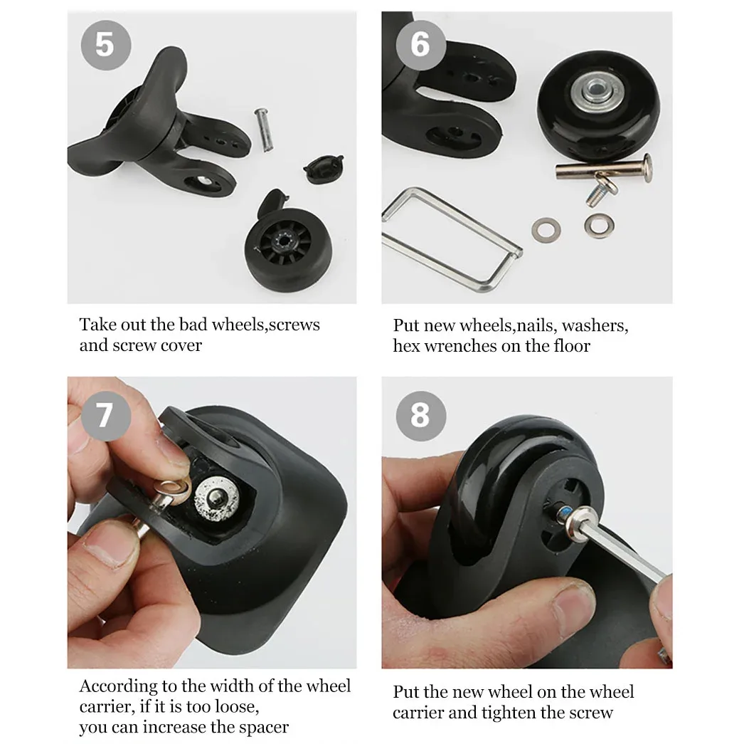 roues de rechange pour valise à bagages, axes od 36-50mm, noir de luxe avec vis, adaptées à une roulette pivotante de valise de 18 à 26 pouces