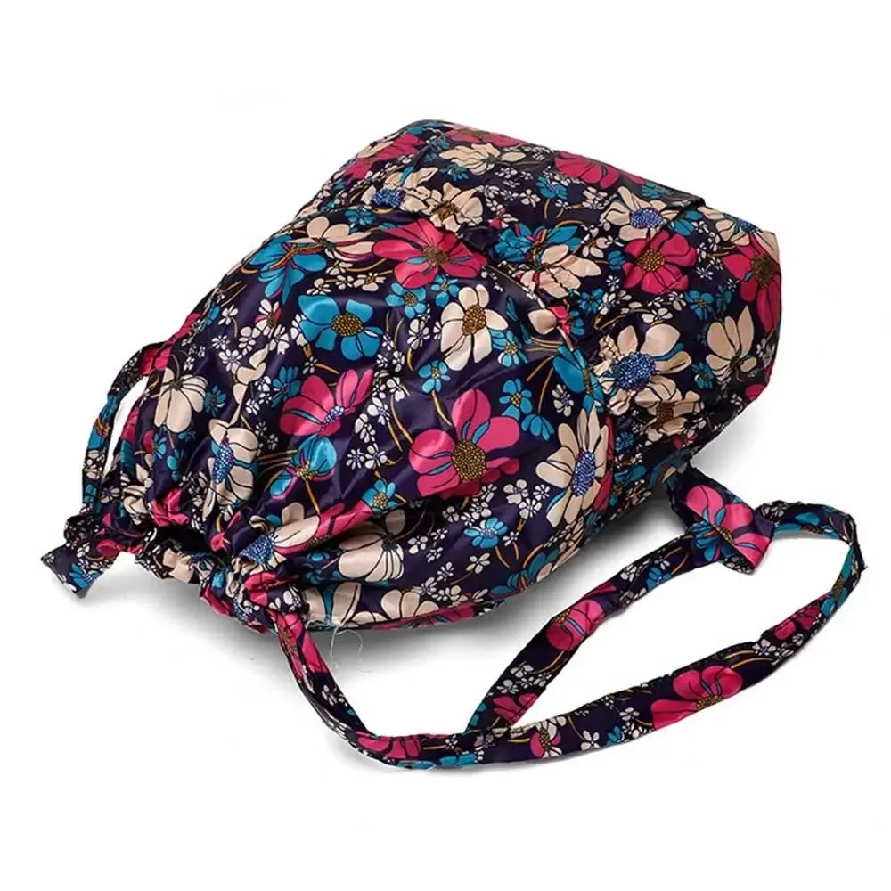 sac à dos décontracté à imprimé floral avec cordon de serrage, imperméable, grande capacité, en polyester, pour le sport et l'école, pour femmes
