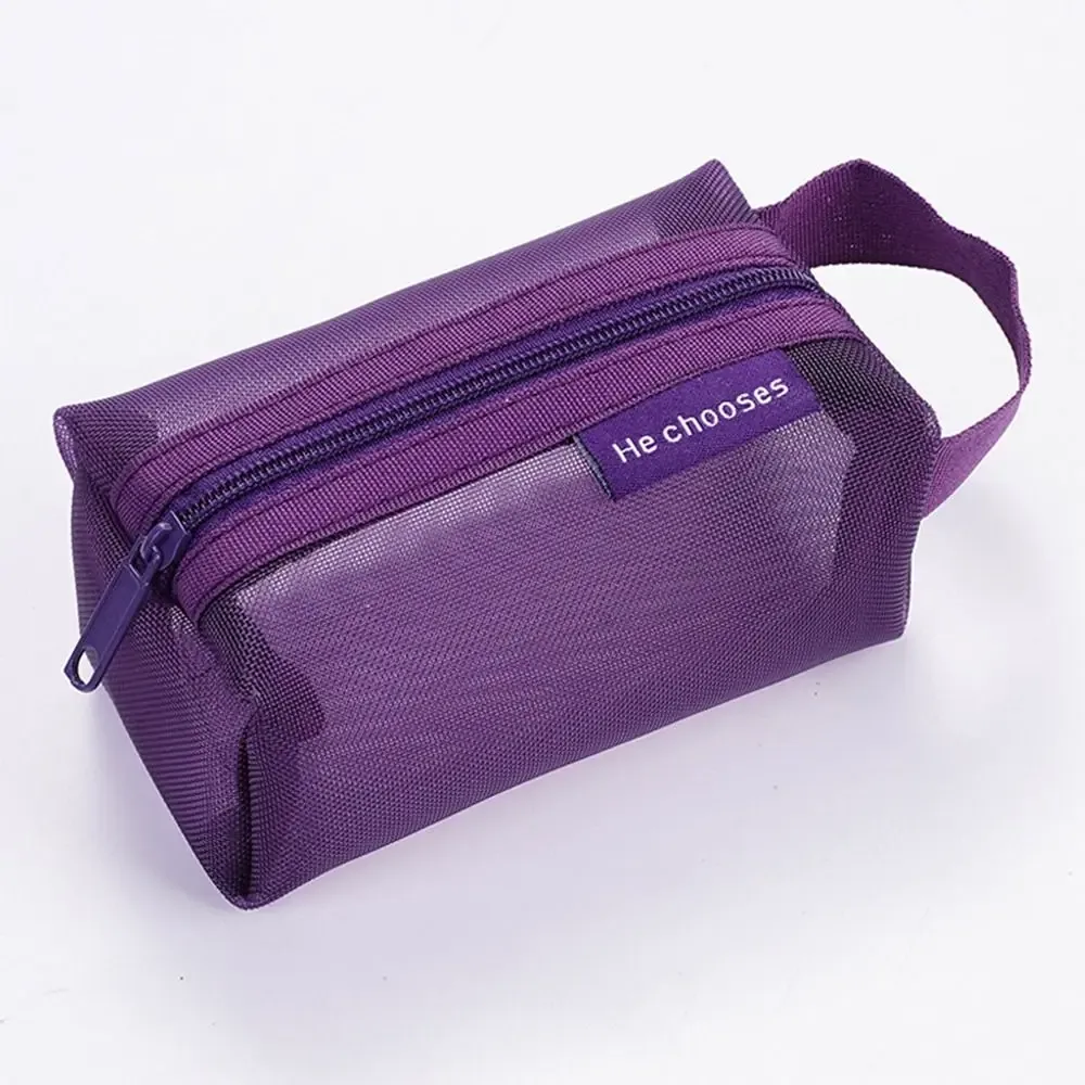 sac de maquillage en maille de couleur rétro, sac de rangement à fermeture éclair, sac cosmétique transparent, trousse de toilette, sac de rangement de grande capacité pour femme