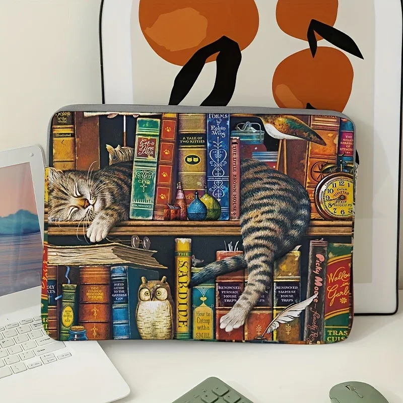 1, sac pour ordinateur portable à motif chat et bibliothèque, porte-documents, adapté aux ordinateurs portables de 15 pouces, sac pour ordinateur portable fixe (sans ordinateur portable)