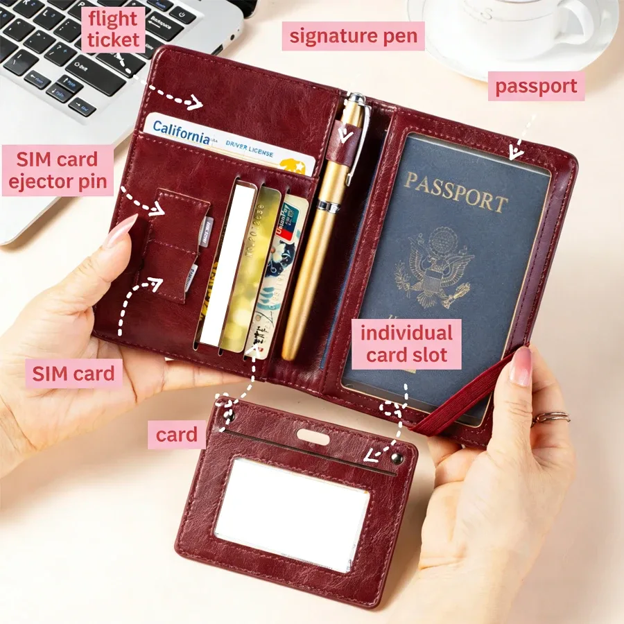porte-passeport et portefeuille combinés, antivol, anti-démagnétisation, organiseur multifonctionnel de documents et de cartes, porte-billets de voyage, organiseur de documents de voyage d'affaires portable, protecteur de documents essentiels pour les voyages à l'étranger