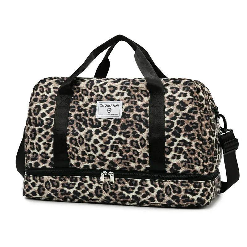 sac de voyage à imprimé léopard, grande capacité, sac de sport avec compartiment indépendant pour chaussures, sac de voyage pour week-end.