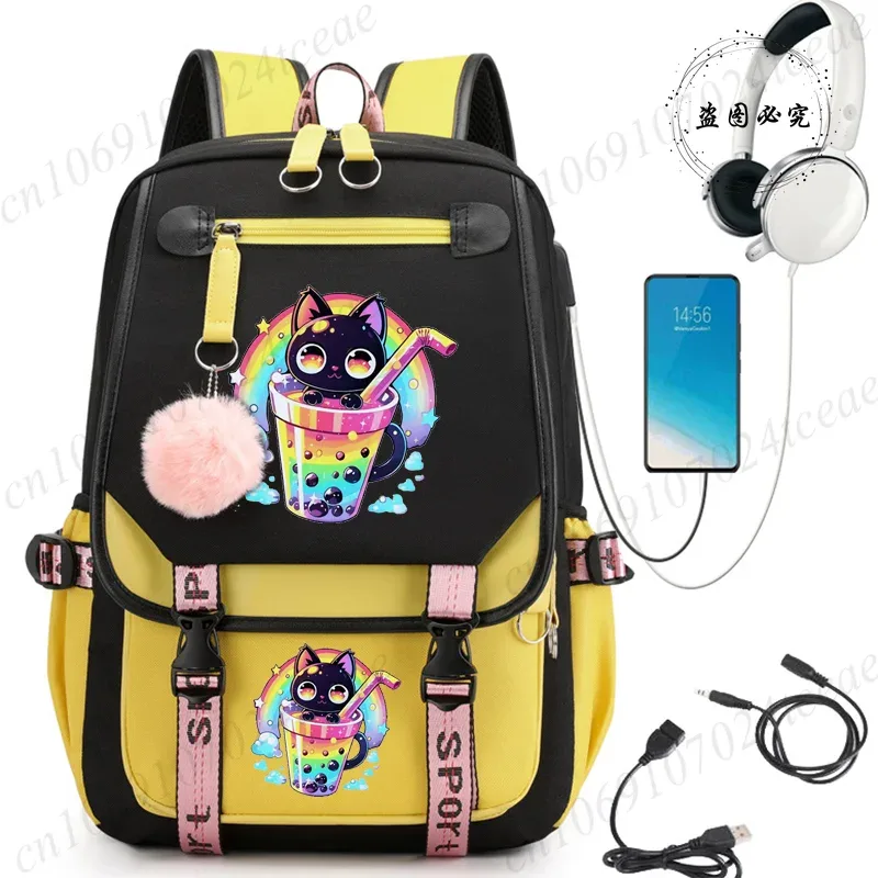 mode sac à dos à la mode retour à l'école sac à dos écolier ordinateur sac de voyage kawaii chat bulle thé boba thé anime sac à dos