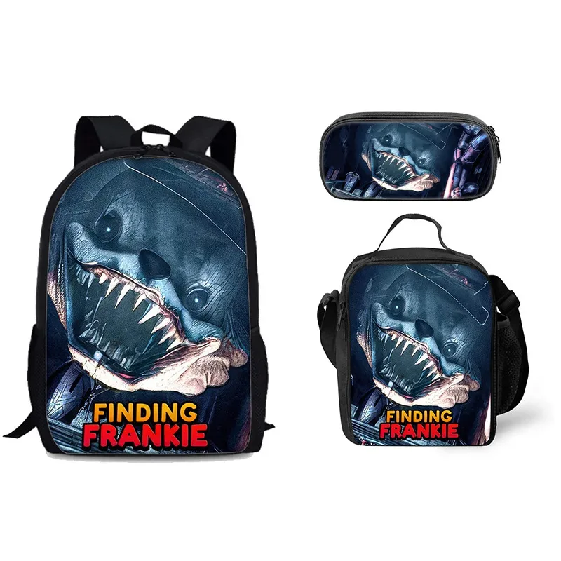 sac à dos tendance et populaire avec impression 3d frankie, ensemble de 3 pièces pour étudiants : sac à dos pour ordinateur portable, sac à déjeuner et trousse.