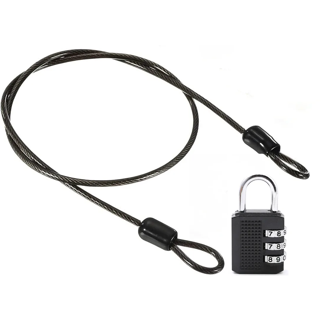 câble de sécurité en acier avec cadenas à combinaison à 3 chiffres, 1 ensemble de cadenas de voyage, câble de sécurité gainé de 1 m à double boucle pour bagages us213