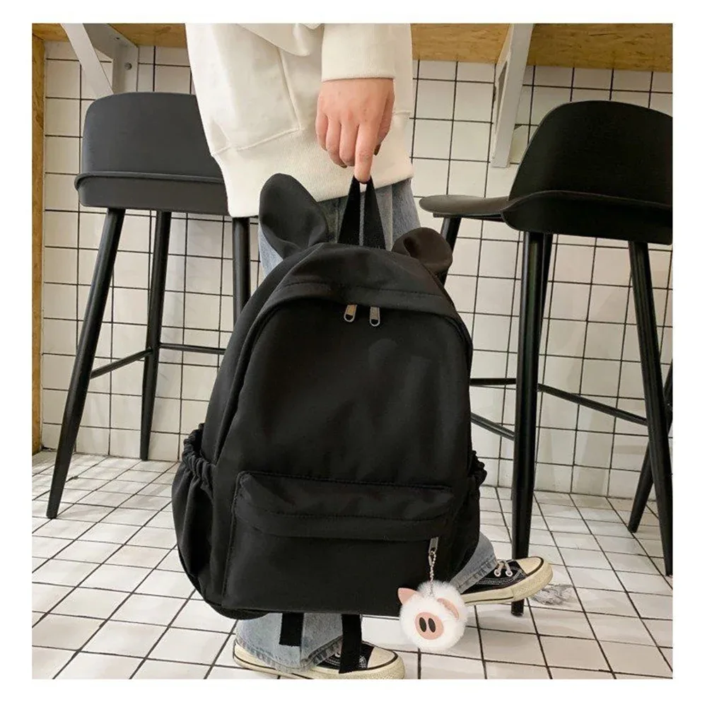 oreilles de lapin personnalisées et simples, nouvelle mode, sac à dos en tissu nylon, nom brodé personnalisé, sac d'étudiant pour hommes et femmes