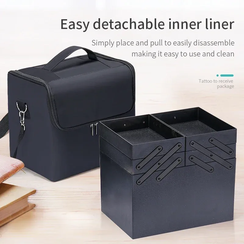 grande trousse de maquillage professionnelle pour femmes, valise de voyage, boîte de rangement à 4 niveaux, organisateur d'ongles avec compartiments ajustables