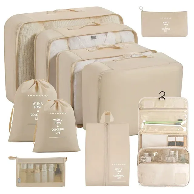 ensemble de 11 cubes de rangement de voyage, organisateurs de bagages imperméables, sacs de rangement à cordon pour vêtements, chaussures, sous-vêtements, cosmétiques
