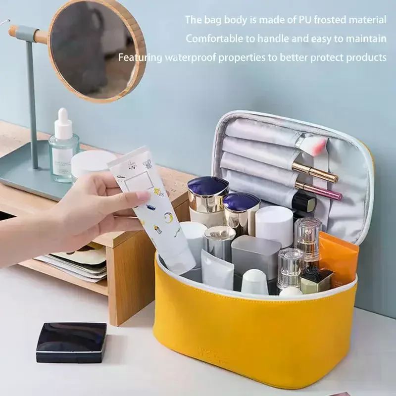 sac de maquillage portable en pu avec fermeture éclair, organiseur de produits de soin de la peau, sac cosmétique grande capacité pour le lavage des cosmétiques