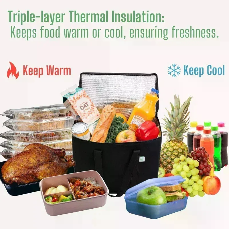 sac isotherme pliable en aluminium imperméable, sac de pique-nique portable, sac de livraison de nourriture, sac de rangement
