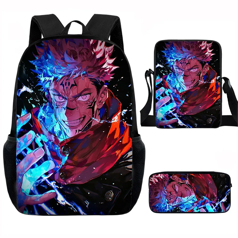 j-jujutsu kaisen 3 pièces ensemble sac à dos 40 cm/15.7 pouces sacs d'école sac à bandoulière trousse à crayons sac de livre d'ordinateur pour garçons filles meilleur cadeau