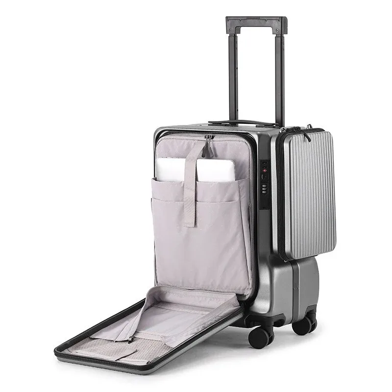 valise de voyage multifonctionnelle à ouverture frontale en aluminium, 20 pouces, pour affaires, avec roulettes, bagage cabine