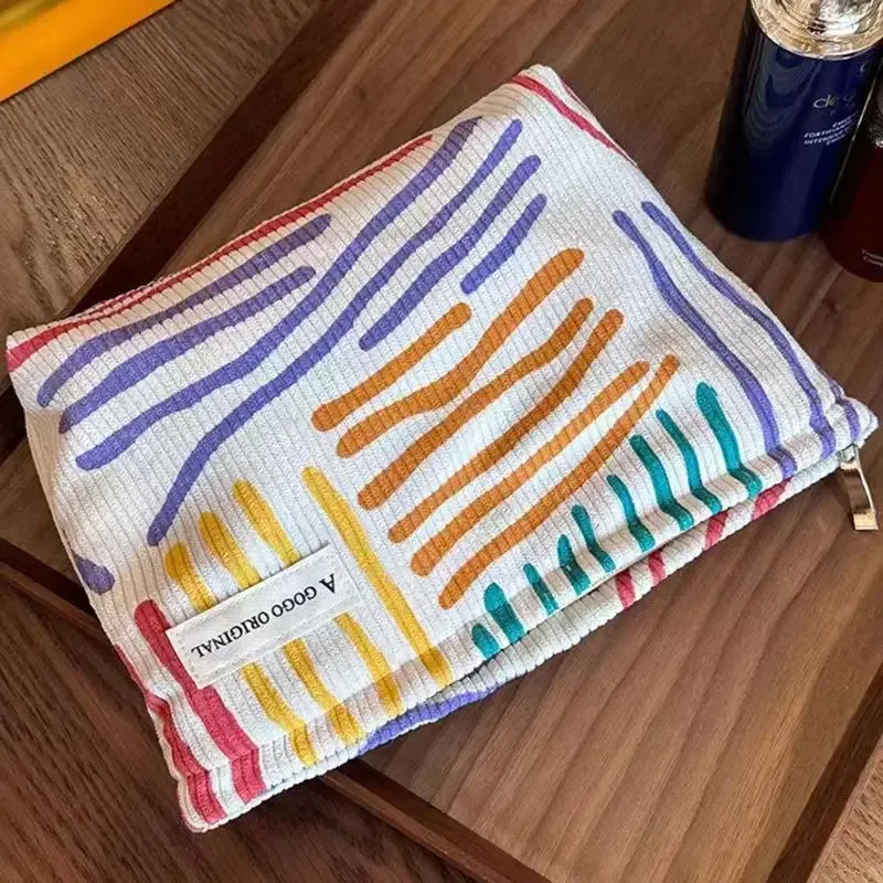 sac à cosmétiques en velours côtelé pour femmes, sac de rangement de maquillage de grande capacité, organisateur portable de voyage, sac de lavage à fermeture éclair