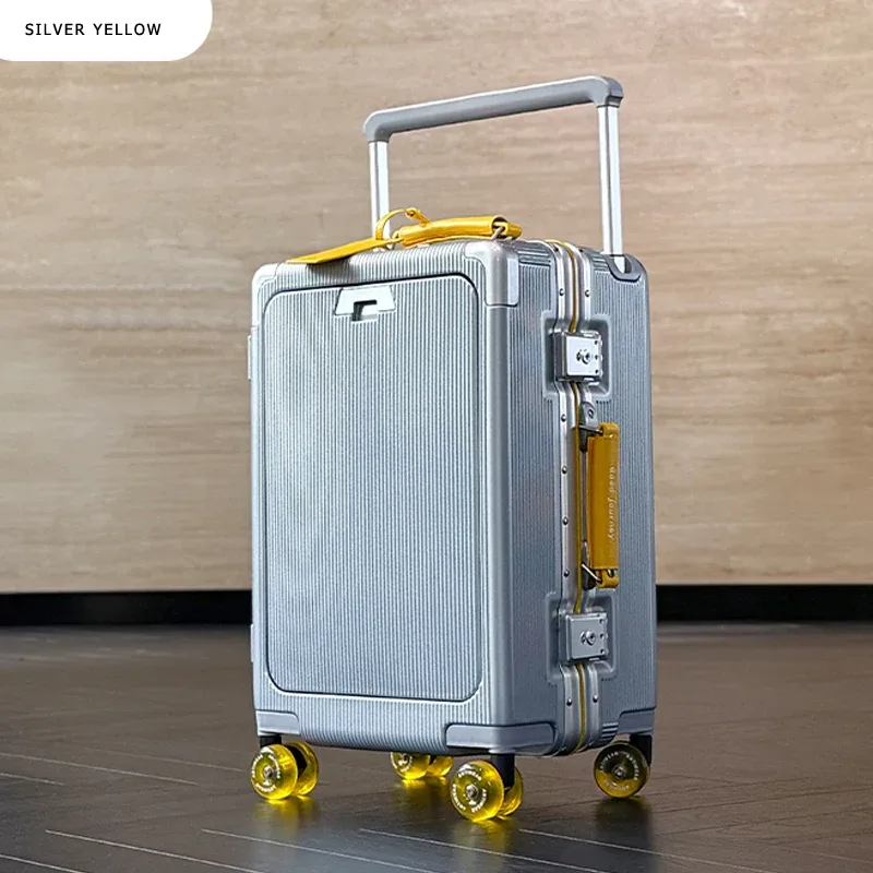 bagage à ouverture frontale, valise à cadre en aluminium pour pc de haute qualité, bagage de voyage à poignée large avec port de chargeur usb pour ordinateur portable