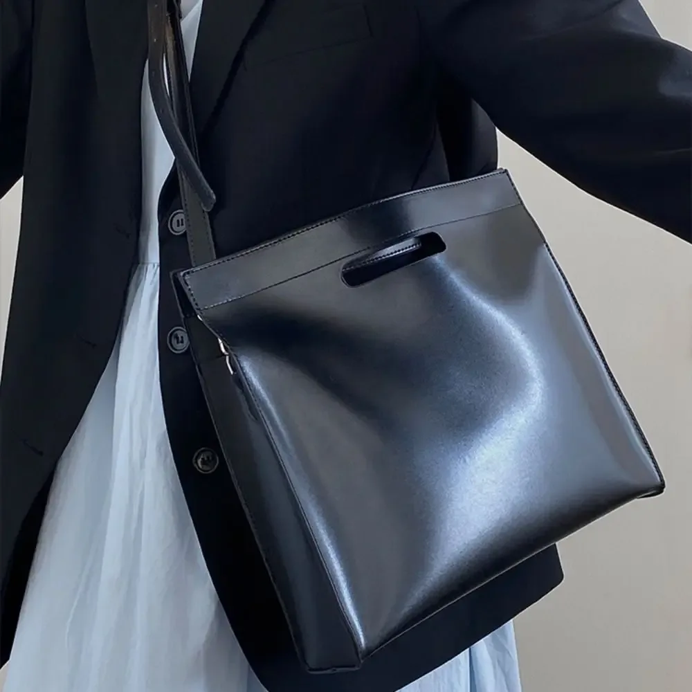 Sac fourre-tout simple en PU pour documents de bureau, grande capacité, couleur unie, sacoche d'ordinateur, sac à main, sac bandoulière, sac de classement, extérieur