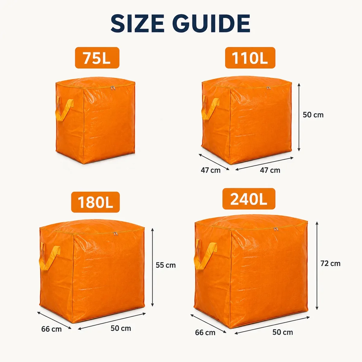 sac de déménagement grande capacité 75-240l, sac de rangement tissé avec poignées et fermeture éclair pour vêtements, literie, voyage, maison, organisateur de placard