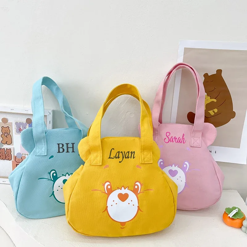 Sac fourre-tout personnalisé pour femmes, filles, étudiant, personnalisé votre nom, sac en toile initié, sacs à main à bandoulière ours mignon, fourre-tout décontracté