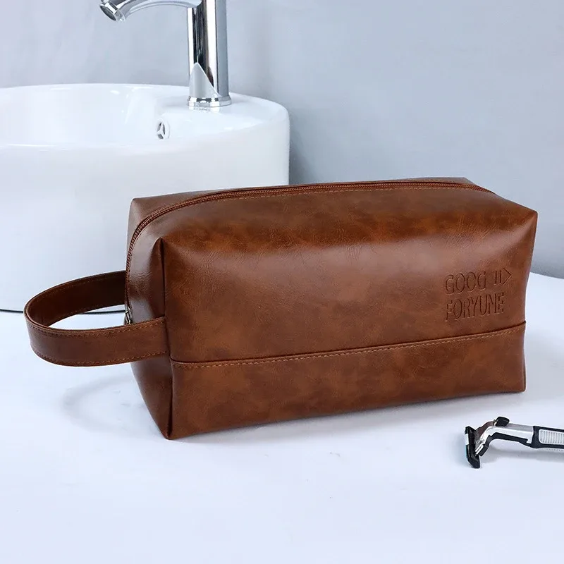 sac de rangement portable en cuir pu pour hommes et femmes, sac de rangement d'affaires à fermeture éclair, organisateur de produits de toilette, sac à cosmétiques de voyage, pochette de lavage étanche suspendue