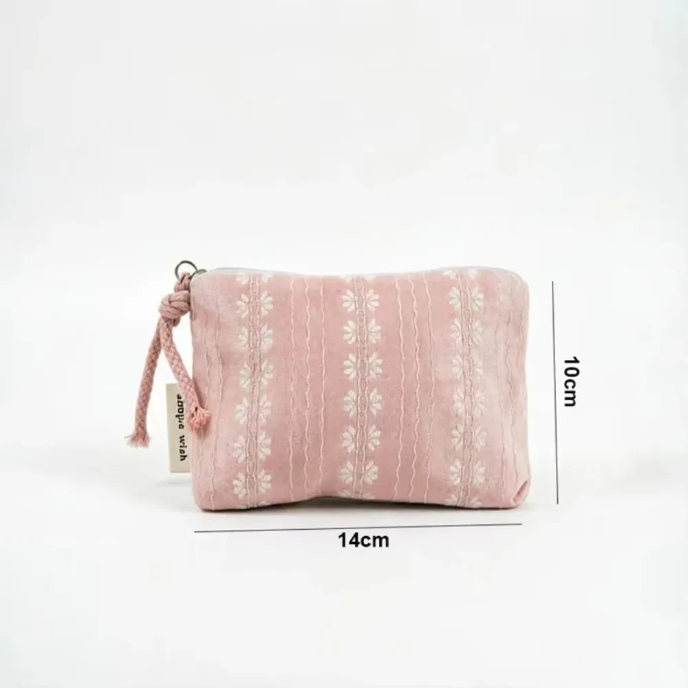 sac de maquillage portable rayé rose pour femmes, sac cosmétique multifonctionnel portable, mini porte-monnaie pour clés, cadeau
