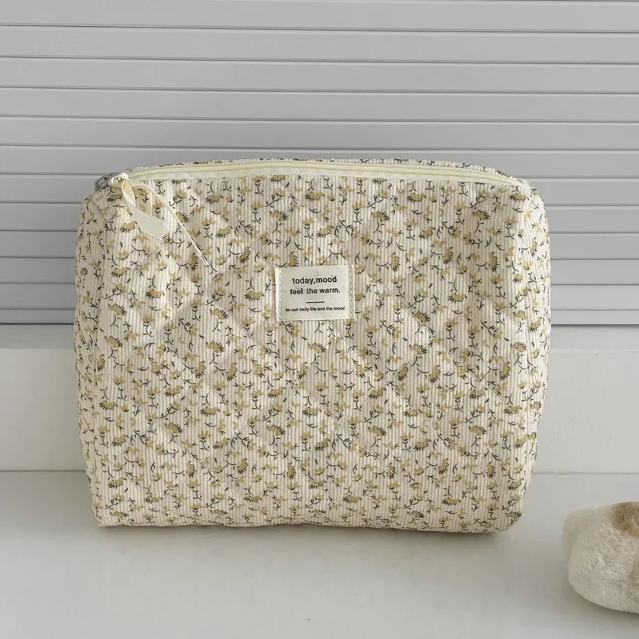 sac de rangement de voyage en coton matelassé pour femmes, sacs à cosmétiques rétro cerise, design mignon, trousse à crayons pour filles, trousse de maquillage, sacs à main