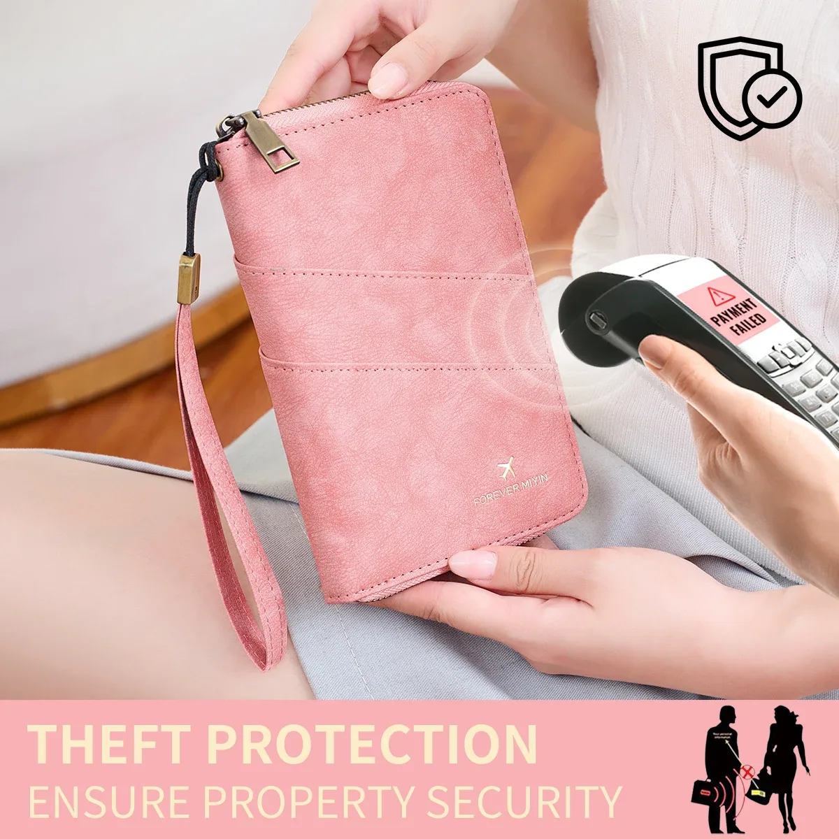 porte-passeport multifonctionnel antivol rfid pour femme, sac de rangement portable à fermeture éclair, porte-passeport avec poche cachée pour airtag