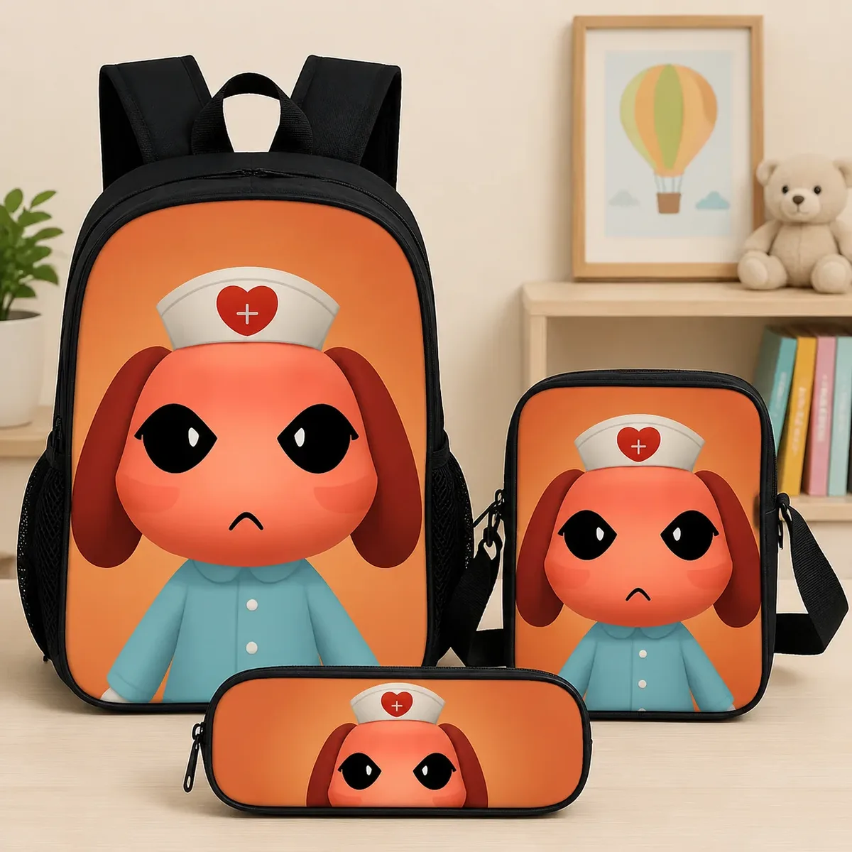 Ensemble de 3 sacs d'école à thème animalier pour enfants, sac à dos, sac bandoulière et trousse à crayons, pour garçons et filles de primaire et collège, idéal comme cadeau
