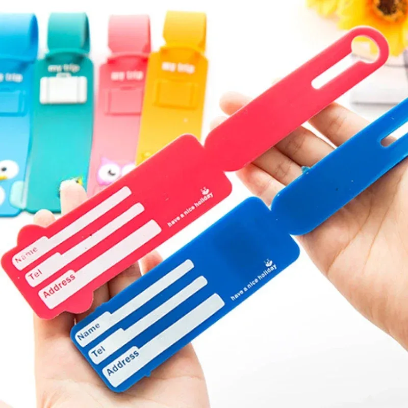 accessoires de voyage à la mode, bande d'animaux mignons, étiquette de bagage en silicone, porte-carte d'identité, étiquette d'embarquement pour bagages, étiquette portable