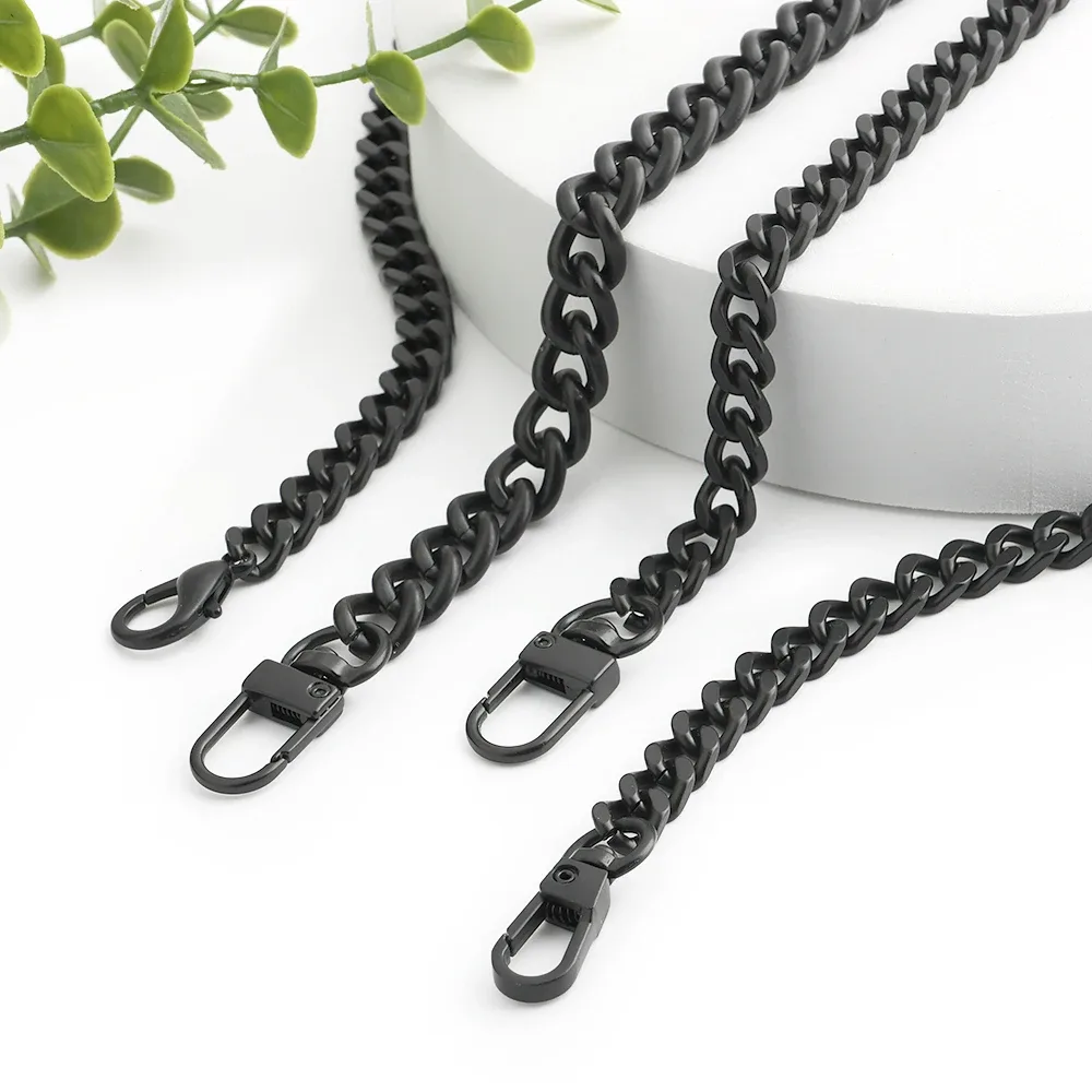 30/60/100/120cm noir mat placage fer plat 12mm léger chaîne sangle pour remplacement sac à main sac à bandoulière sac à main sangles