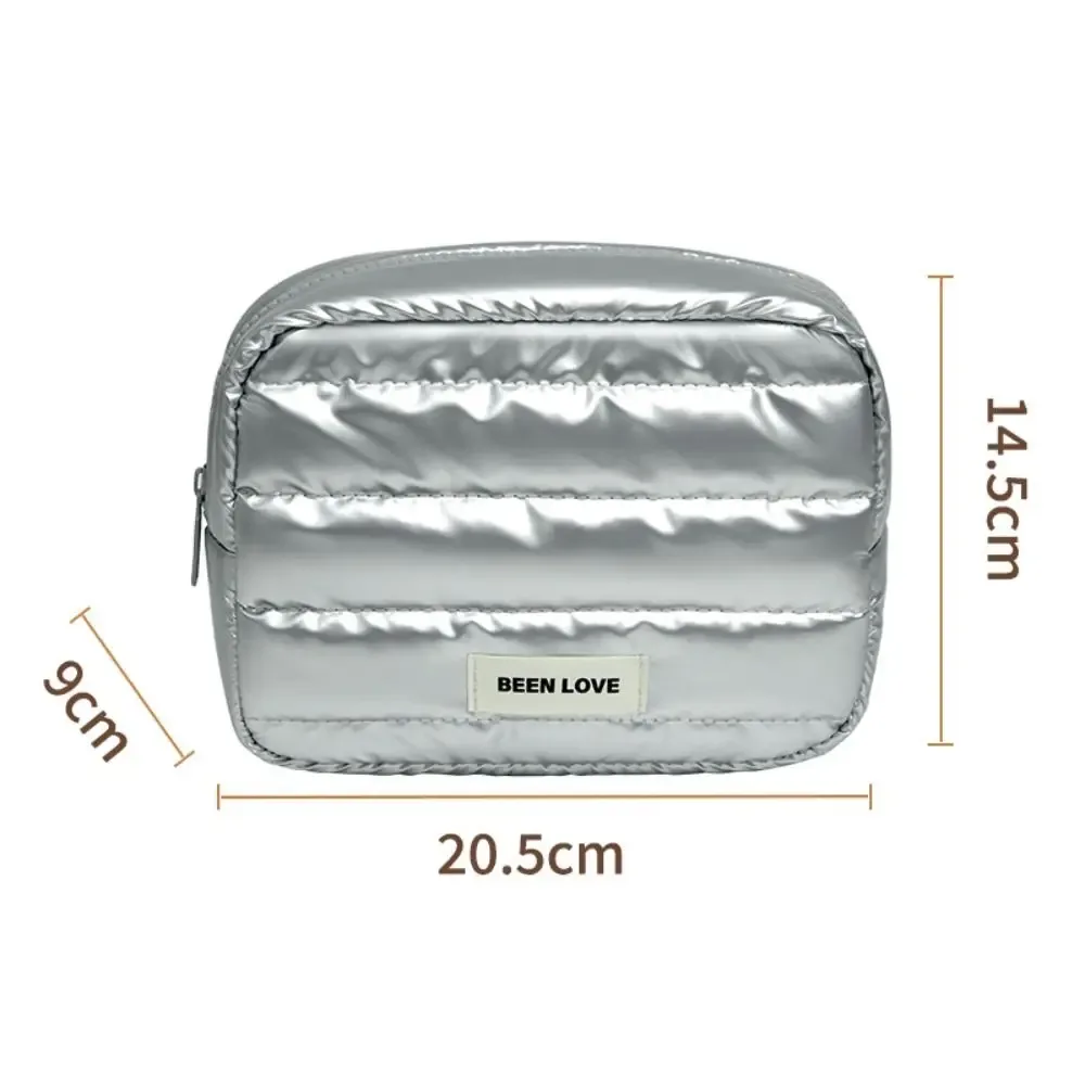 trousse de maquillage bouffante portable, grande capacité, couleur unie, trousse de toilette matelassée de voyage, fermeture éclair, sac de rangement moelleux pour soins de la peau
