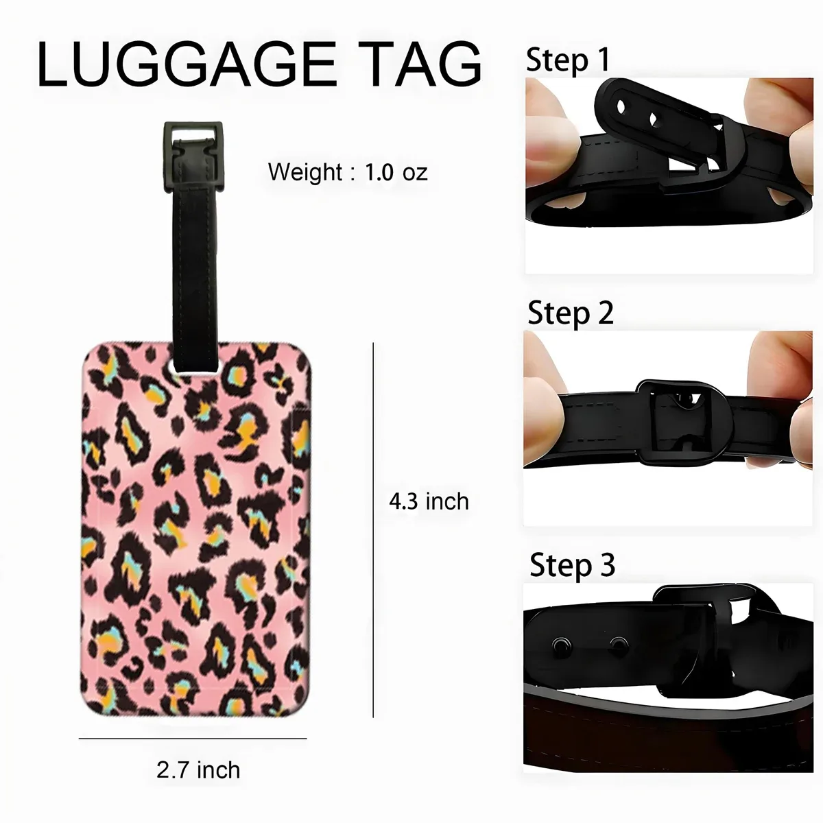 étiquette de bagage imprimée léopard, étiquette de bagage colorée pour voyage, étiquette amusante pour sac à dos, étiquette d'identification de nom, durable