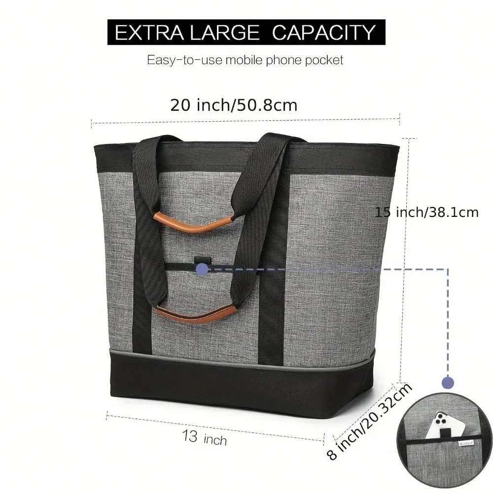 sac fourre-tout isolé de grande capacité, sac à déjeuner pliable léger, sac à bandoulière à bandoulière fixe