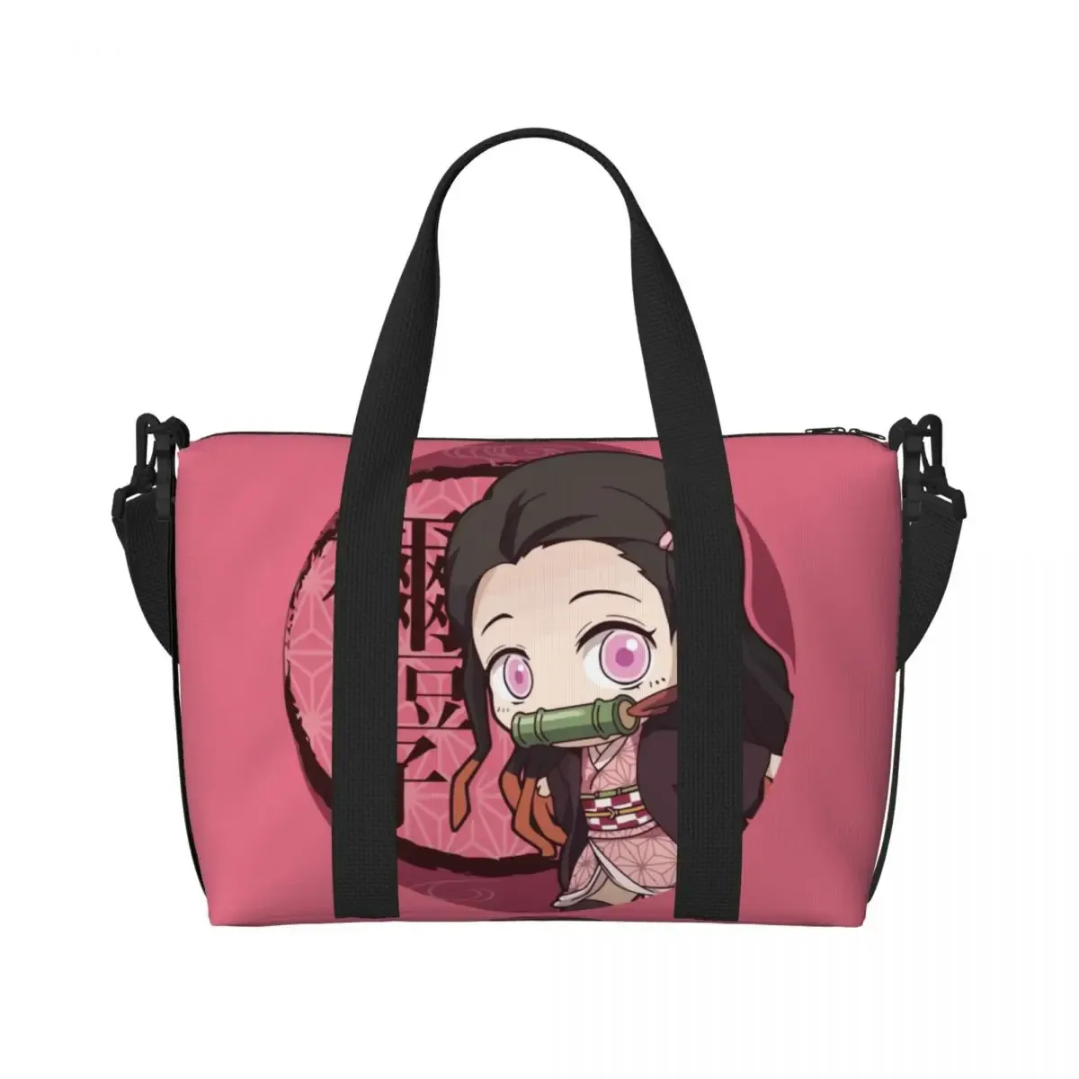 sac fourre-tout de plage personnalisé demons slayers anime manga pour femmes, tanjiro kamado nezuko, grand compartiment, sacs de voyage de plage de gym